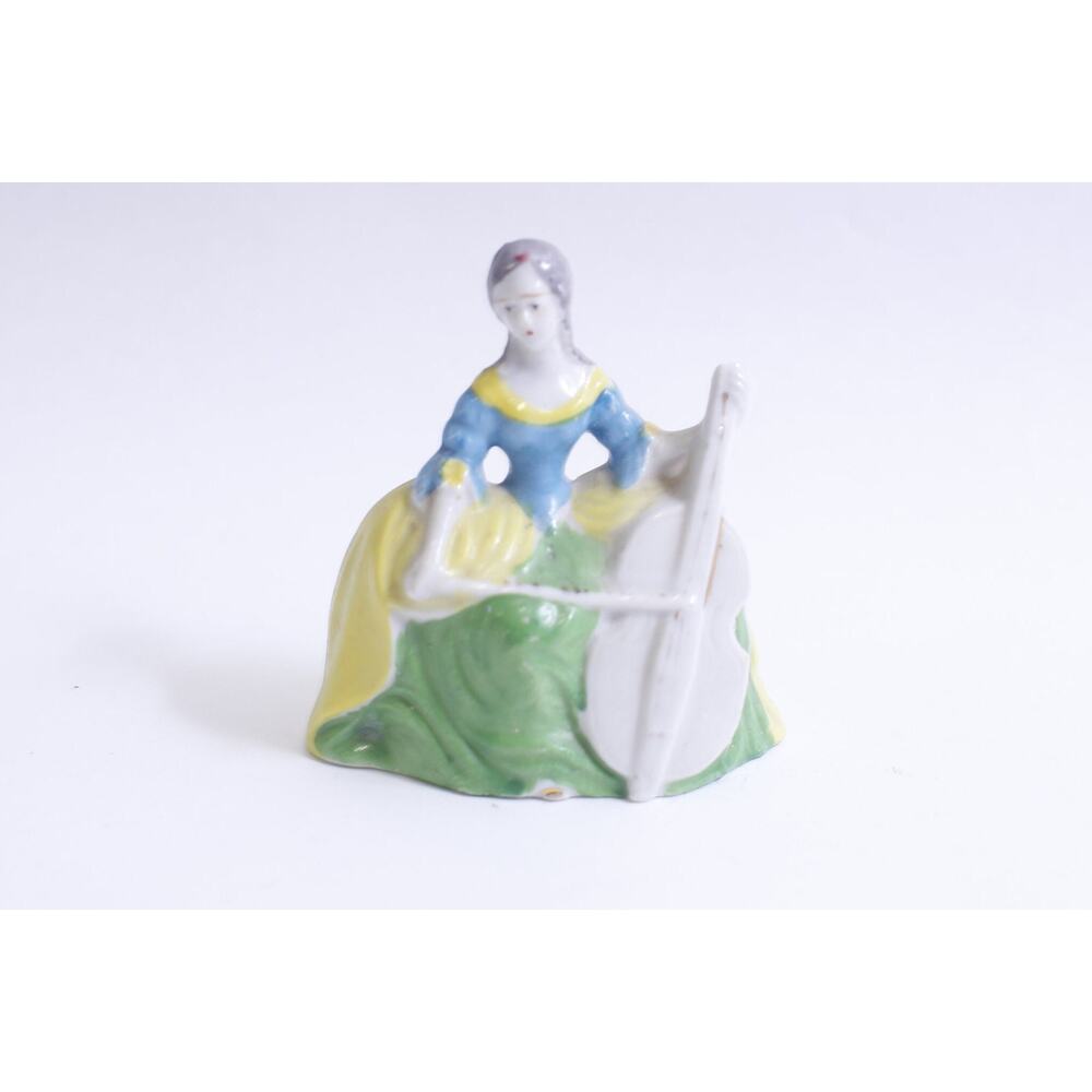 Victorian Lady with Cello, French, Small Figurine, 3", Musician, Handpainted,